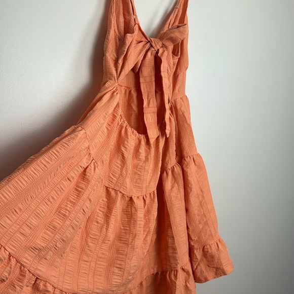 Orange Sleeveless Ruffle Tiered Open Back Bow Tie Sun Cami Dress Size M - Picture 6 of 6